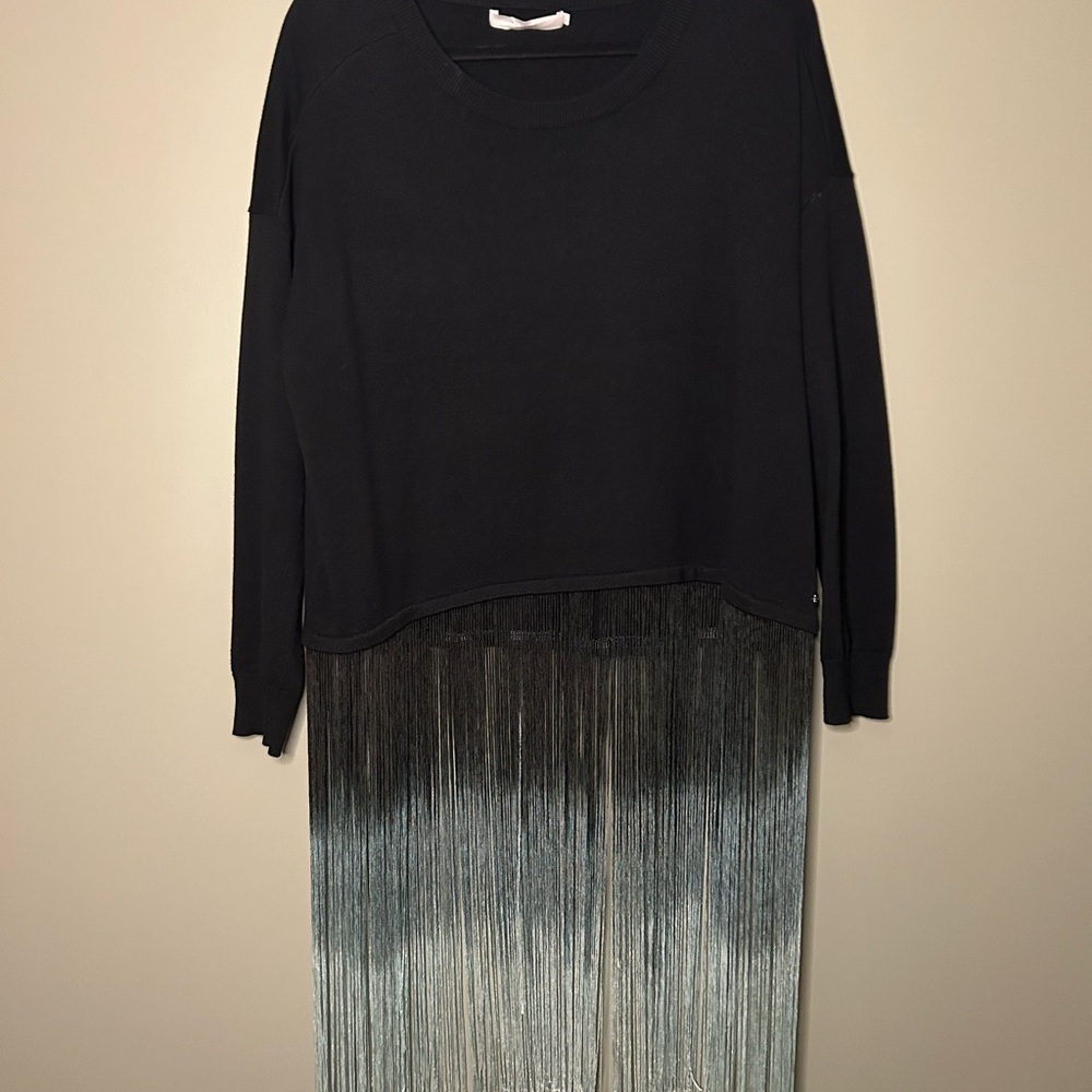 Elegant Black and Gray Fringe Dress